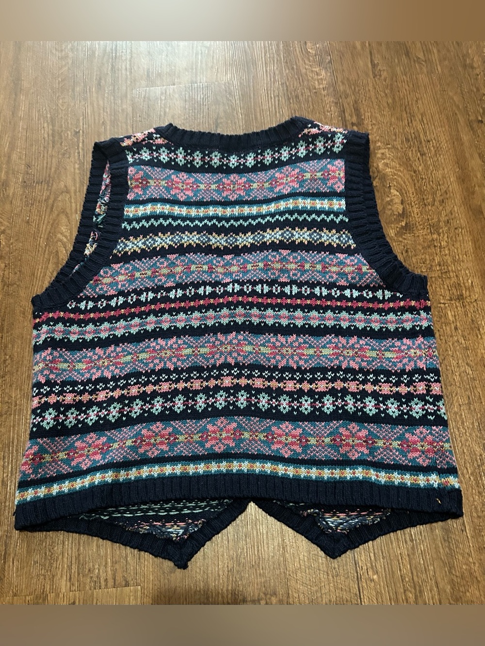 Erika Classics Navy Fair Isle Knit Vest with Pink & Teal Accents - Picture 2 of 3